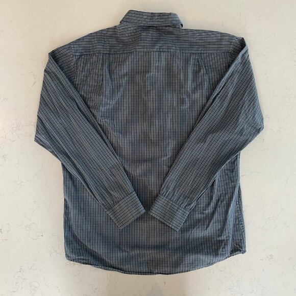 Izod Slim Fit Casual Button Down Lg Slv Check Cotton Shirt Navy + Green Sz L - Picture 8 of 12